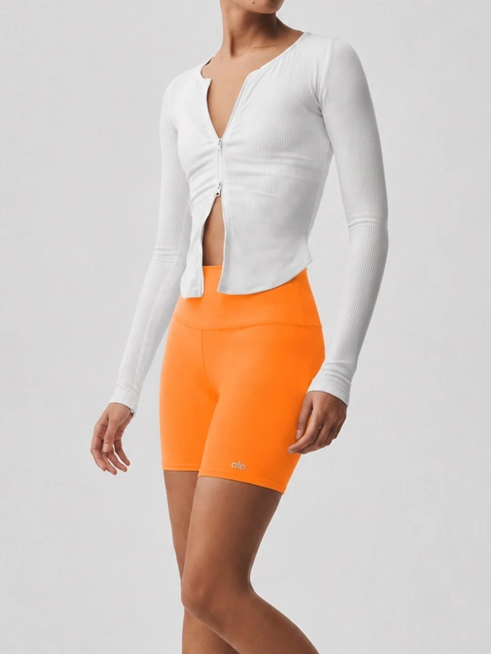 Alo Yoga Neon Orange Airbrush 7” High Waist Biker Shorts XS